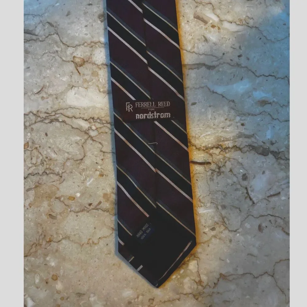 Vintage Mens Tie Ferrell Reed for Nordstrom Brown Black Stripes 100% Silk